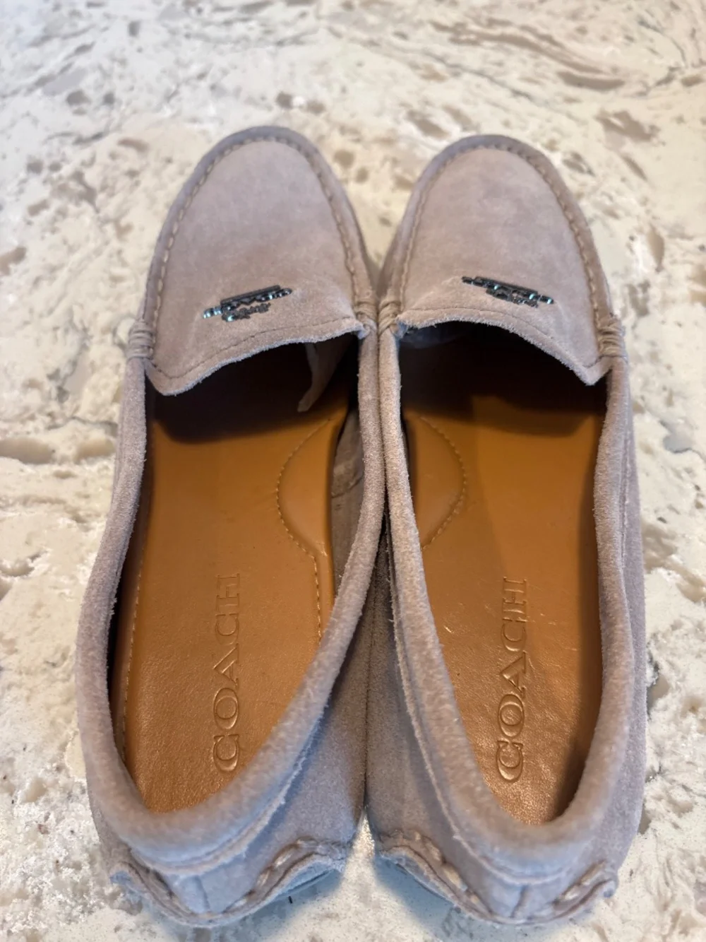 NWOT New Coach Mary Lock Up Gray Suede Driving Shoes Loafers 8.5 B